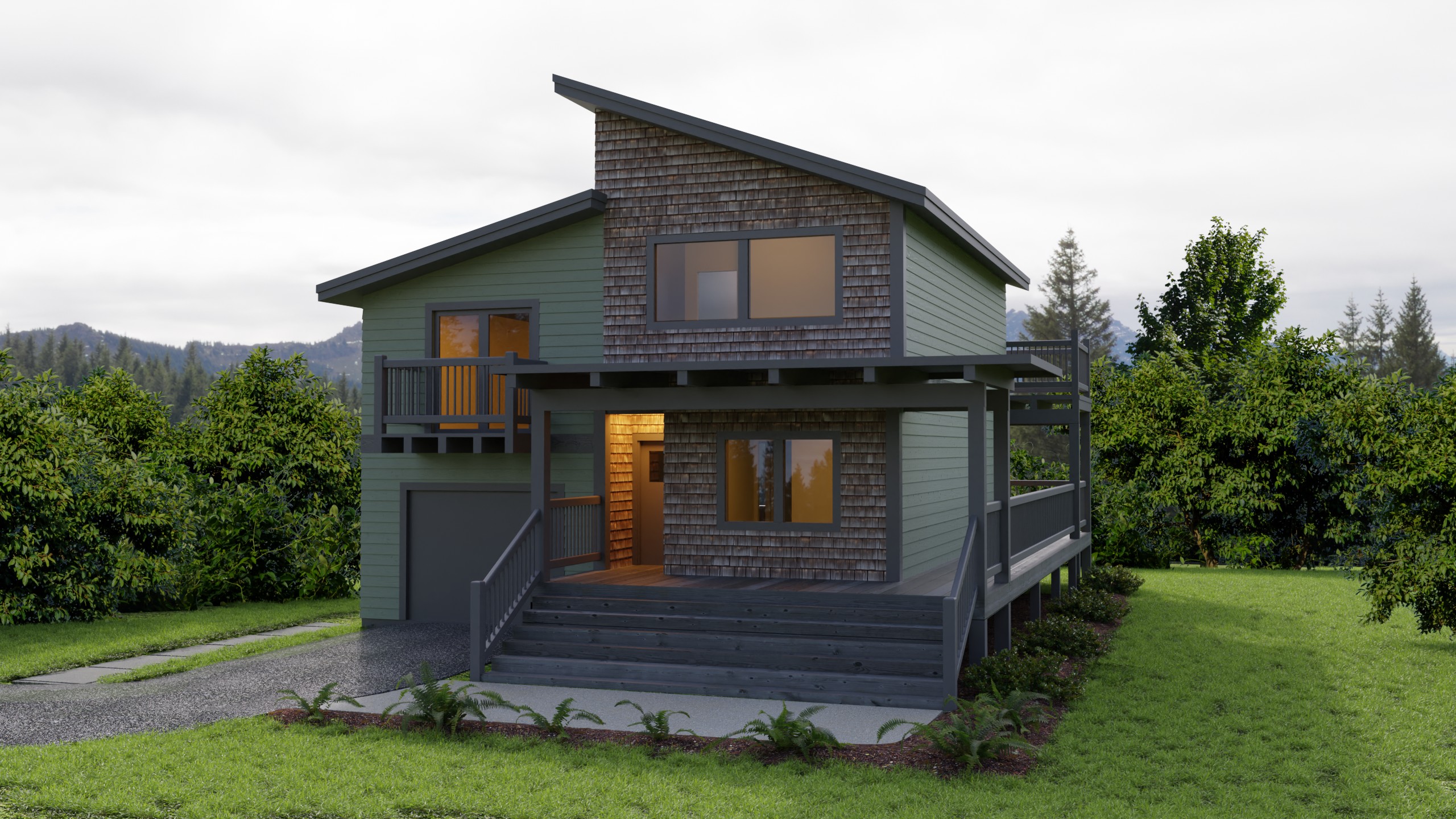 3d model rendering of single family home front