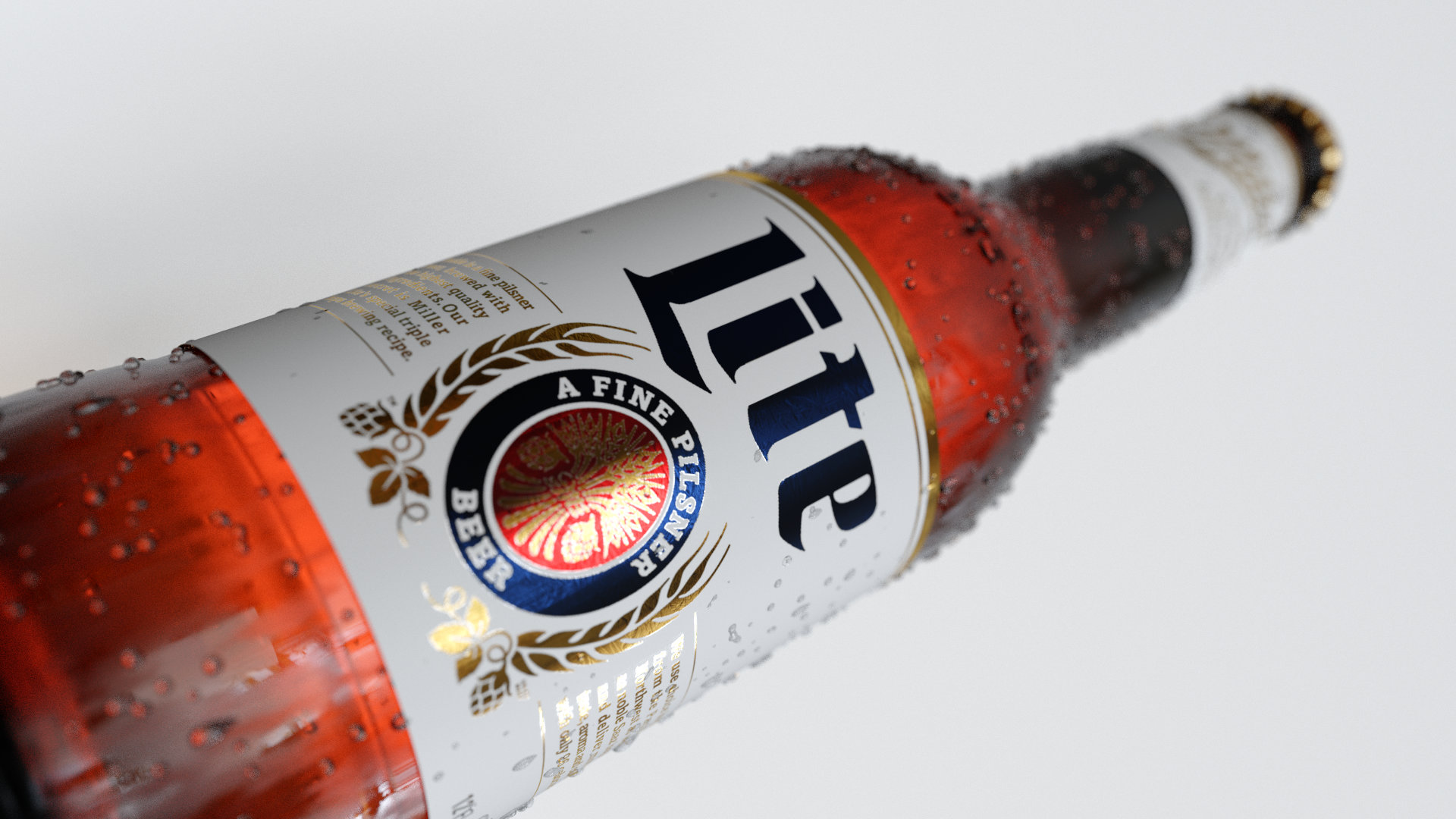 product rendering of a 3d model of a bottle of beer
