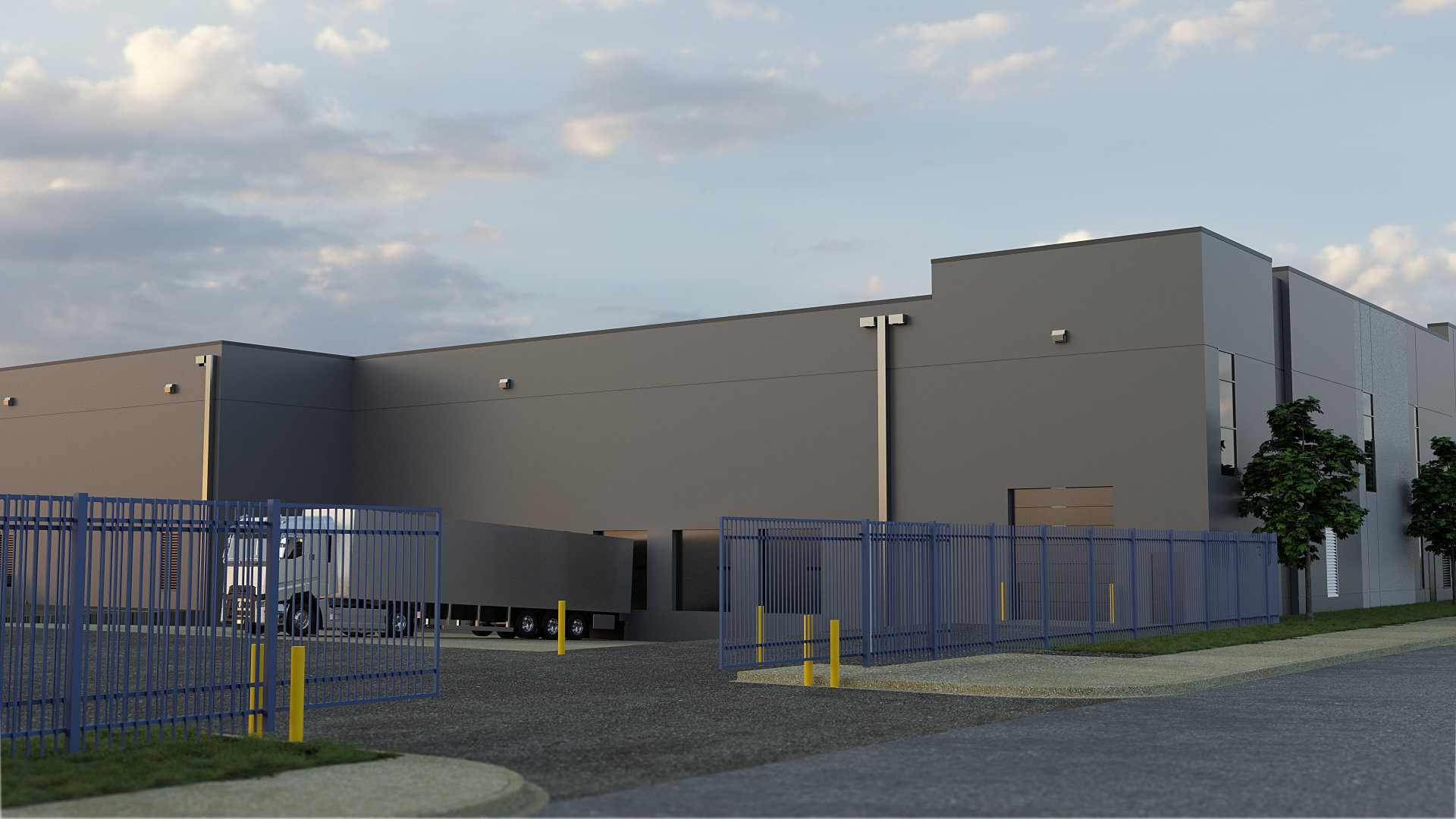 3d model rendering of warehouse back