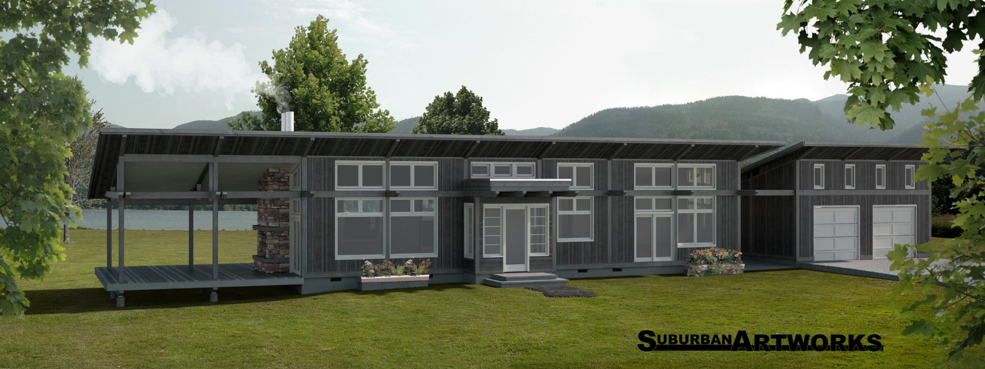 exterior 3d rendering of home