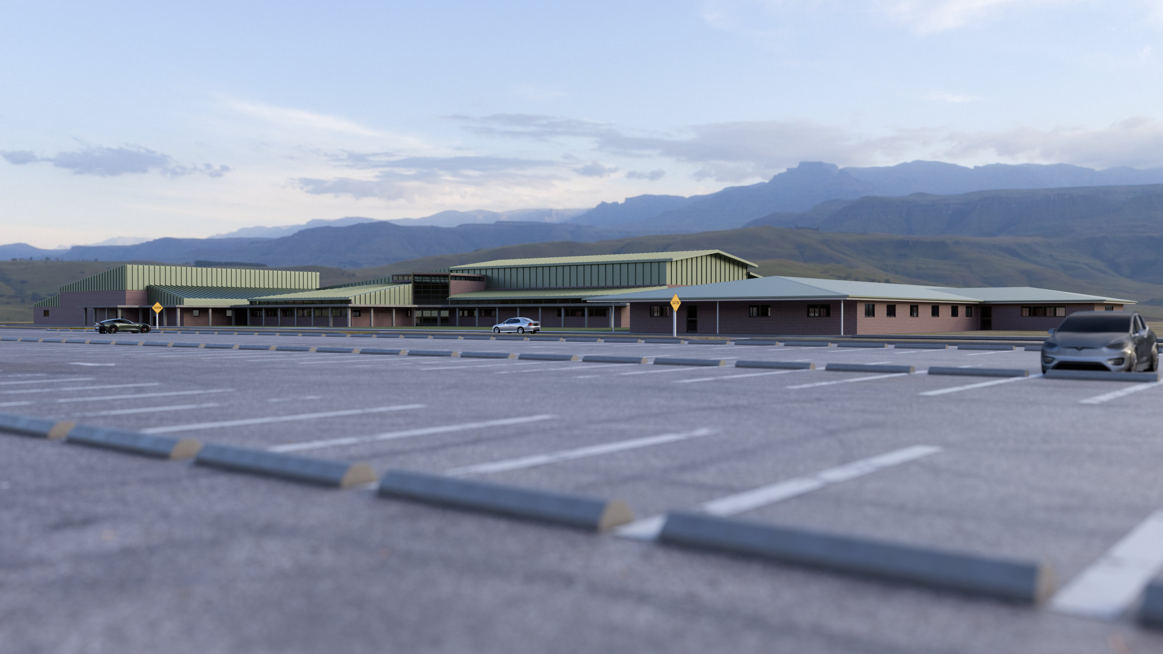 exterior 3d rendering of school