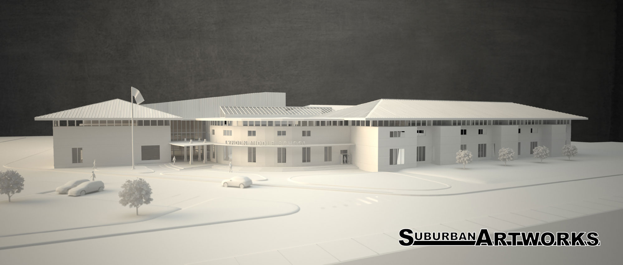 3d model rendering of school no textures